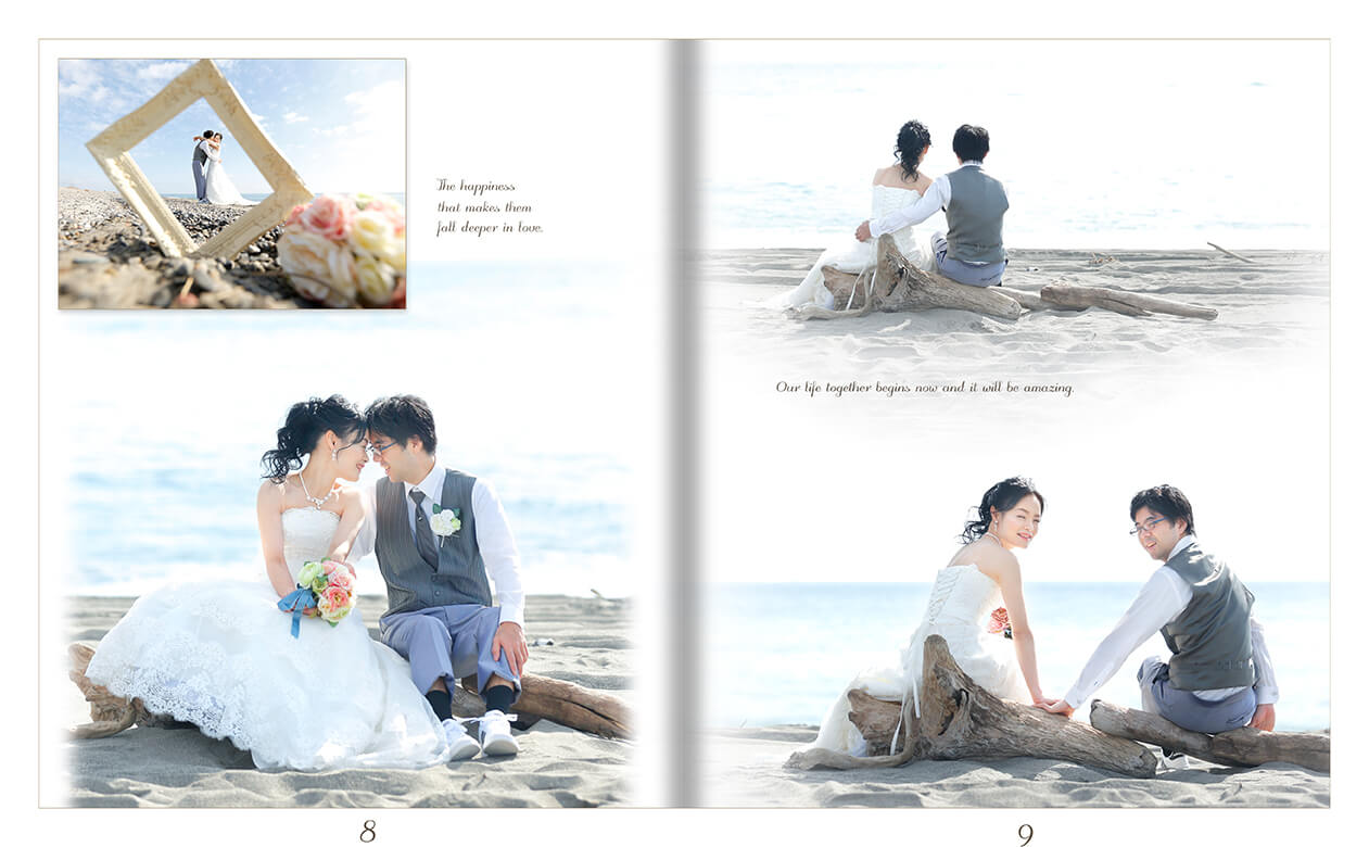9～10ページ ビーチ撮影・和装 フォトウエディング