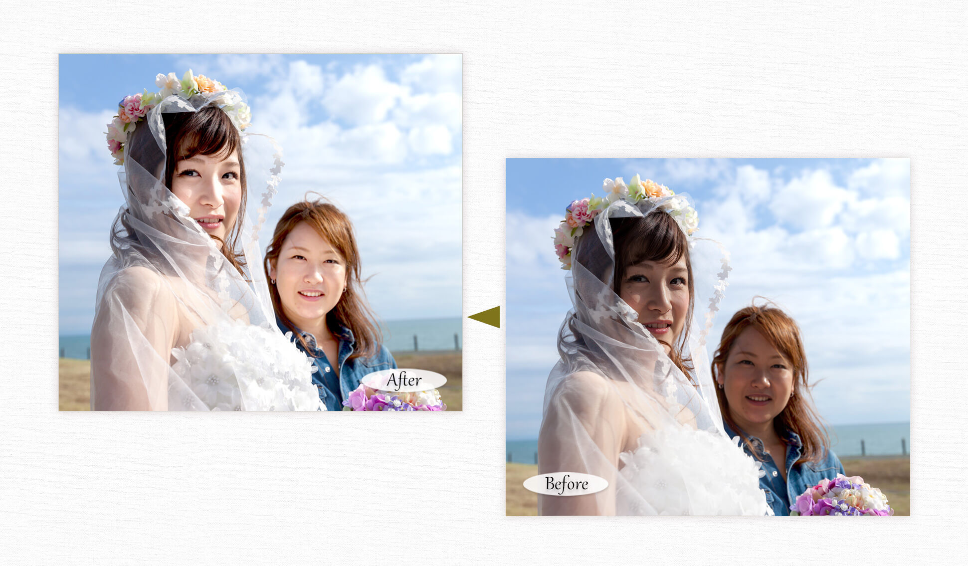 ウエディングの写真補正 顔だけを明るく