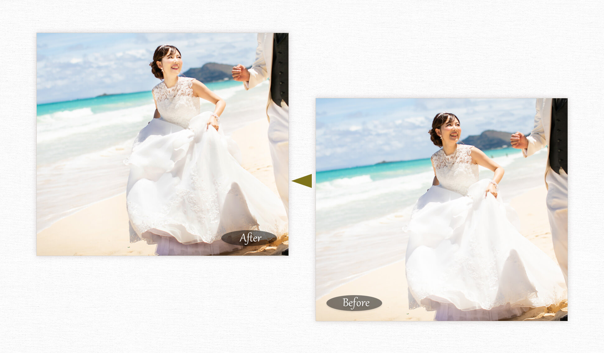 ウエディングの写真補正 顔の影とドレス