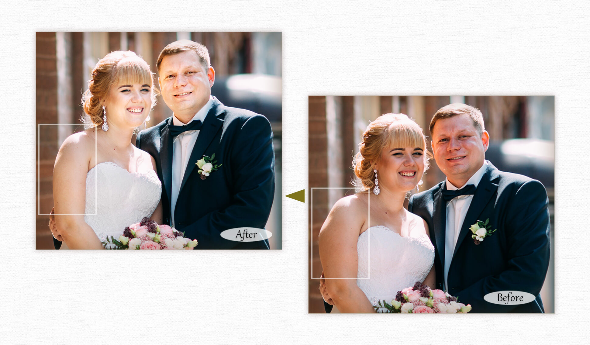 ウエディングの写真補正 腕をほっそり