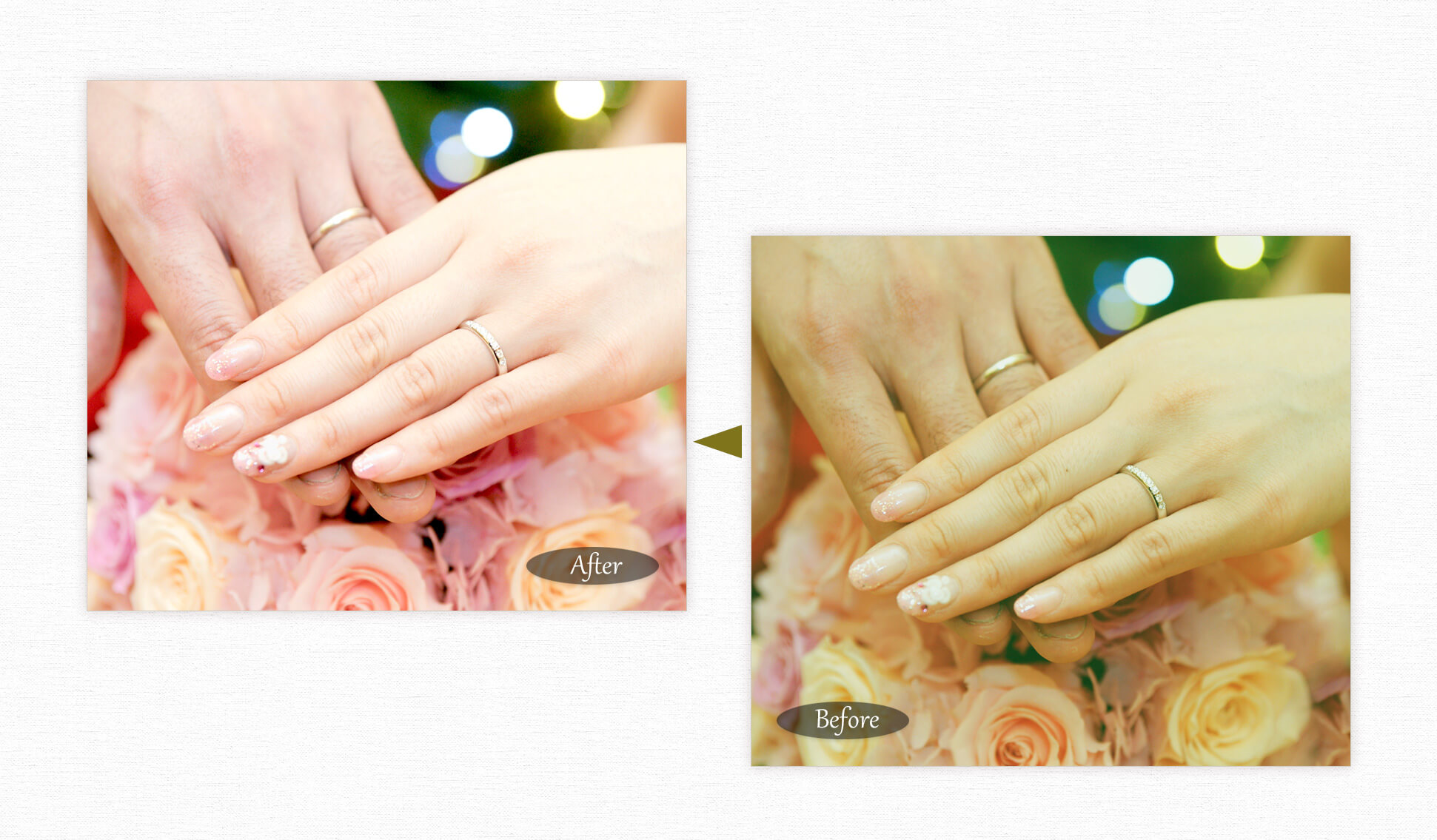 ウエディングの写真補正 色味の調整